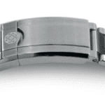 Stylish stainless steel watch bracelet with polished links and unique clasp design.
