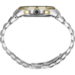 Sleek stainless steel wristwatch with gold accents, combining modern elegance and functionality.
