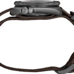 Stylish and durable wristwatch with a sleek design, textured crown, and braided brown strap.