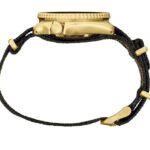 Elegant gold wristwatch with a durable black strap, perfect for both casual and formal occasions.