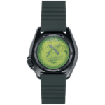 Unique Seiko watch with vibrant green dial and sporty textured rubber strap for collectors.