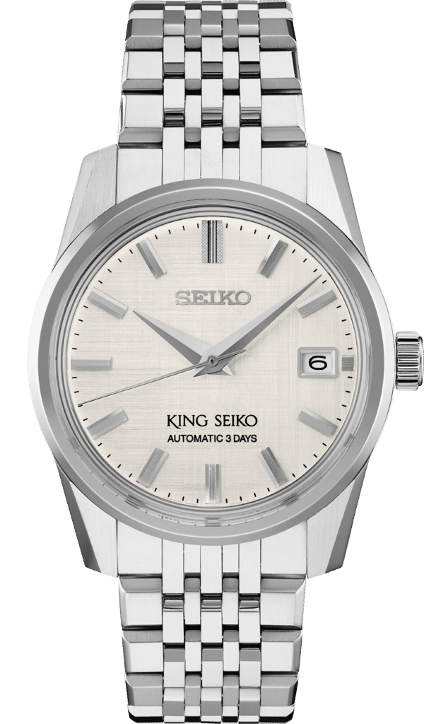 Elegant Seiko King Seiko watch with polished steel case and sophisticated textured dial.