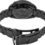 Black Seiko divers watch featuring durable stainless steel, matte finish, and elegant design.