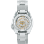 Seiko 55th Anniversary watch showcasing intricate movement details and polished stainless steel design.