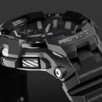Rugged black adventure watch with analog-digital features, shock resistance, and built for outdoor enthusiasts.