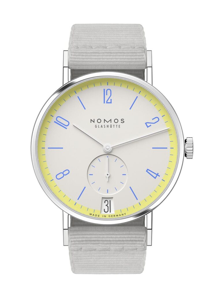 Stylish NOMOS Glashütte wristwatch with minimalist design and precise craftsmanship showcased in the image.