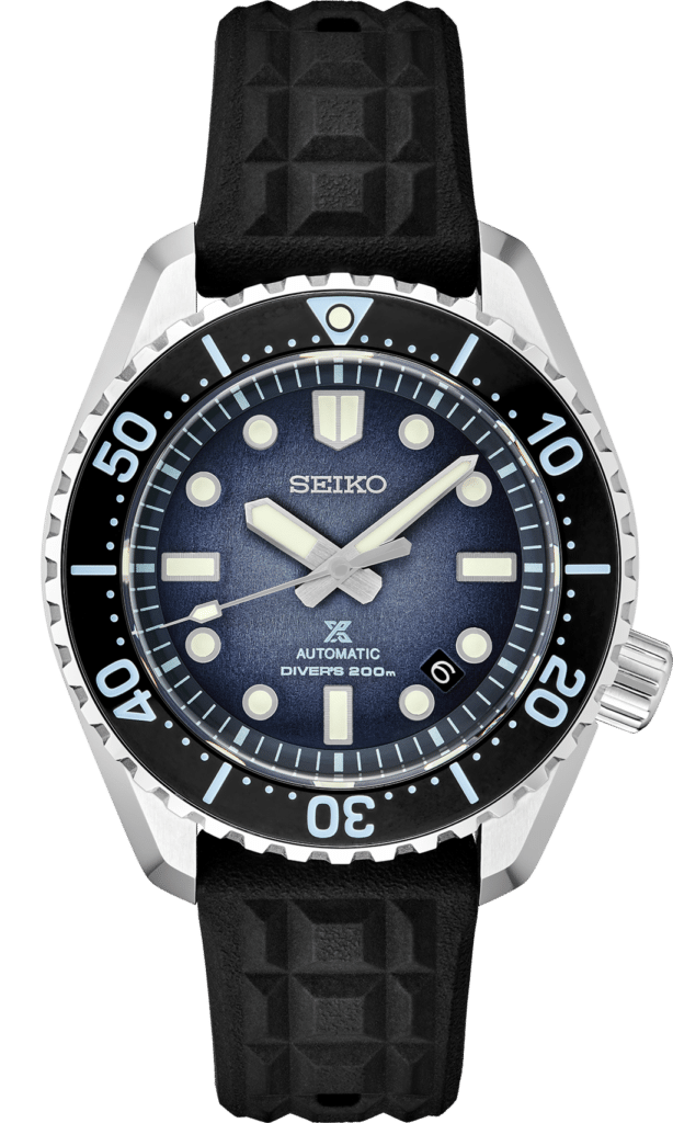 Seiko automatic divers watch with a blue dial and stainless steel case, perfect for underwater adventures.