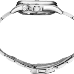 Sleek modern stainless steel watch with minimalistic design, perfect for formal and casual occasions.