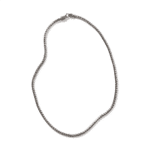 Elegant silver chain necklace with interlocking links on a white background, showcasing craftsmanship.