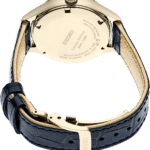 Luxurious Seiko limited edition watch with elegant gold-tone, navy leather strap, and quartz movement.