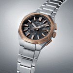 Seiko Astron GPS Solar watch featuring stainless steel case, rose-gold bezel, and advanced technology.