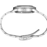 Sleek stainless steel wristwatch showcasing modern design and exquisite craftsmanship on a neutral background.