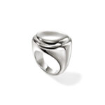 Elegant silver ring with organic design, polished finish, and unique dome structure.