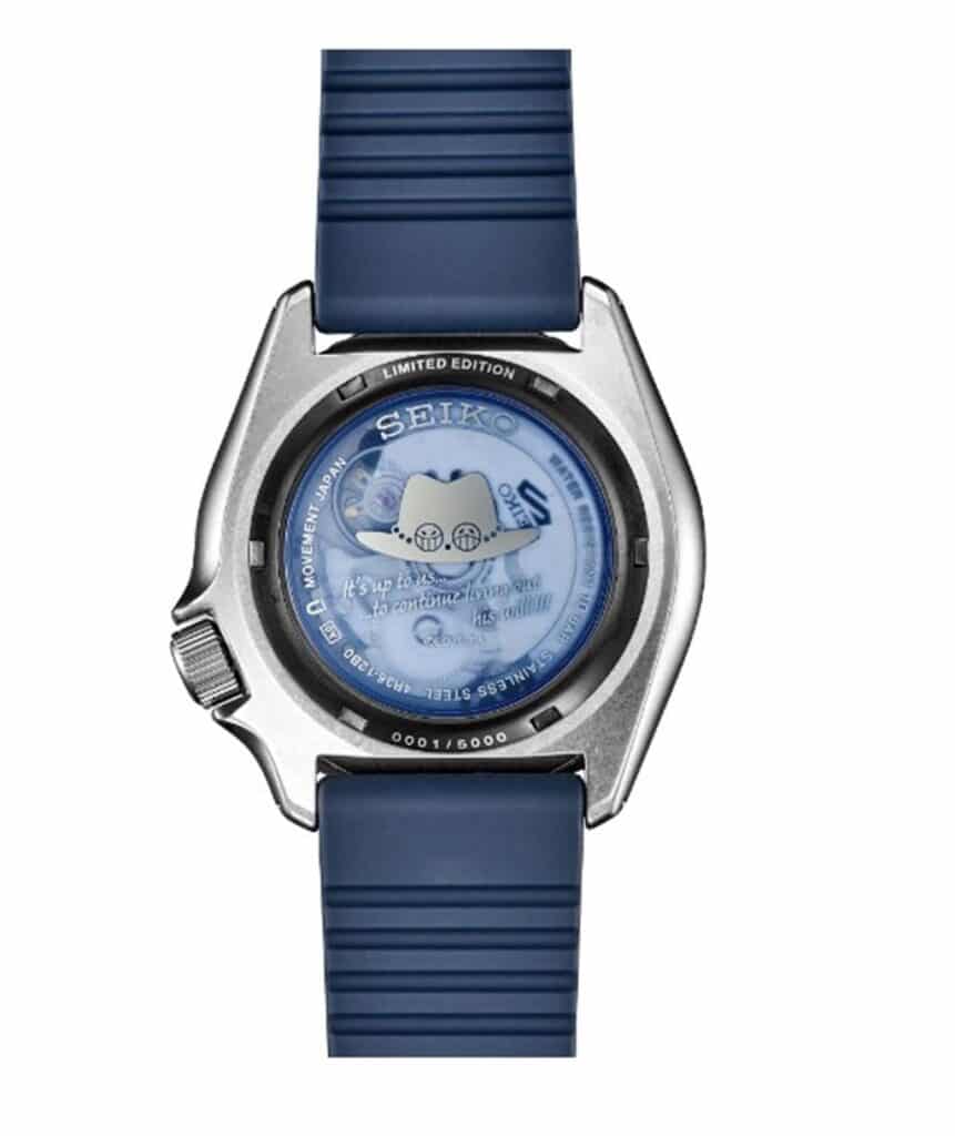 Limited edition Seiko watch with unique cowboy design and blue rubber strap for collectors.