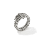 Elegant braided ring with gemstones, showcasing intricate design and luxurious craftsmanship.
