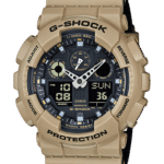 G-Shock watch in sandy beige, featuring a rugged design, luminous hands, and multiple functions.