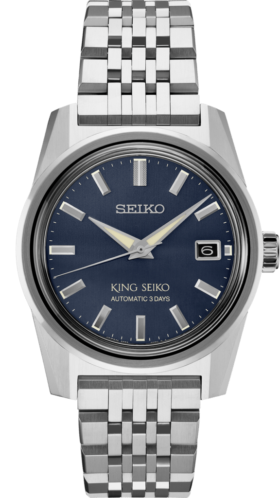 Elegant Seiko King Seiko watch with blue dial and stainless steel bracelet, perfect for any occasion.