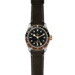 Tudor watch with stainless steel case, black dial, and luxurious leather strap for style and durability.