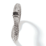 Elegant silver woven bracelet with a black clasp, perfect for any occasion.