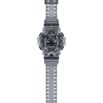Durable G-Shock watch featuring transparent casing and sporty design with analog-digital displays.