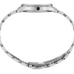 Sleek metallic wristwatch with polished silver finish and minimalist design, perfect for modern elegance.