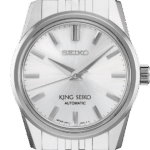 Elegant Seiko King Seiko watch in stainless steel with automatic movement and striking silver dial.
