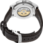 Elegant Seiko watch with stainless steel case, automatic movement, and stylish leather strap.