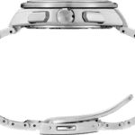 Sleek stainless steel wristwatch with a modern bracelet, perfect for luxury and versatile occasions.