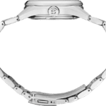 Elegant stainless steel wristwatch with polished finish and sophisticated design, perfect for any occasion.