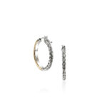 Stylish hoop earrings featuring silver and gold textures, perfect for any occasion.