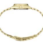 Elegant gold watch with minimalist design, slim profile, and interlinked bracelet for versatile style.