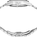 Sleek stainless steel watch with polished finish, elegant design, and durable construction for luxury wristwear.