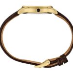 Elegant gold-toned watch with leather strap, showcasing timeless style and minimalistic design.