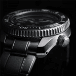 Sophisticated stainless steel wristwatch with luminous hands and luxurious design for dive enthusiasts.