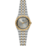 Tudor watch featuring elegant silver dial, gold accents, and unique day-date display for luxury style.