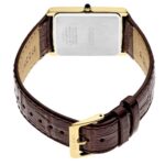 Elegant Seiko rectangular watch with gold case and brown leather strap, perfect for any occasion.