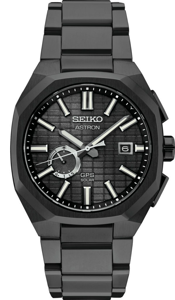 Seiko Astron GPS Solar watch in black, showcasing modern design and advanced timekeeping technology.