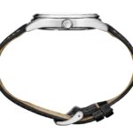 Stylish stainless steel wristwatch with black leather strap and elegant design for any occasion.