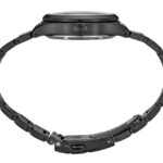 Sleek black minimalist wristwatch with durable matte finish and interlocking link bracelet.