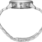 Elegant stainless steel wristwatch with polished finish and intricate link bracelet design.