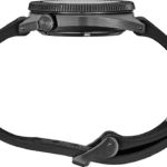 Stylish black watch with durable design, textured bezel, and comfortable strap for modern elegance.