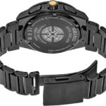 Limited edition Seiko GPS Solar watch with black titanium case and elegant golden crown.