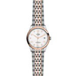 Elegant Tudor wristwatch with rose gold bezel and stainless steel bracelet, perfect for any occasion.