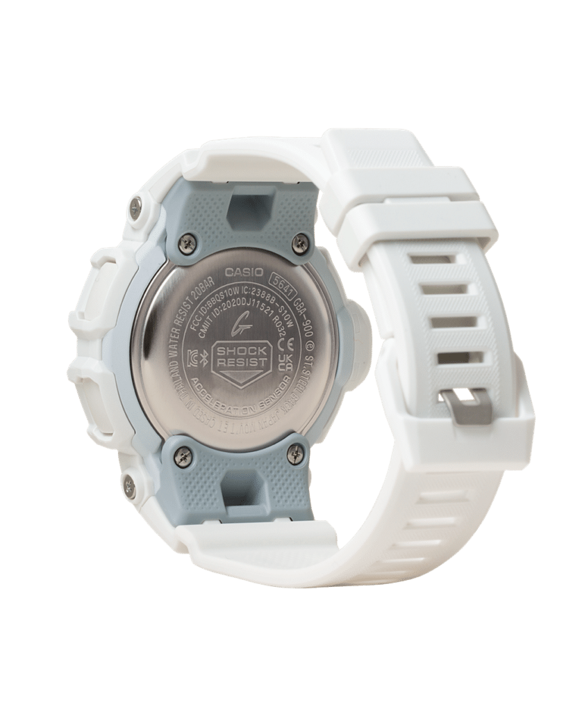 Sleek, durable white wristwatch with shock resistance, perfect for sports and casual wear.
