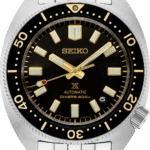 Seiko automatic divers watch with stainless steel case, luminous dial, and 200m water resistance.