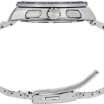 Sleek stainless steel watch with sapphire crystal, luxurious design, and durable interlinked metal band.