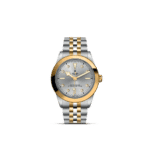 Elegant Tudor watch featuring polished silver and gold finish with diamond accents.
