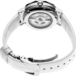 Elegant Seiko wristwatch with a transparent case back and luxurious white leather strap.