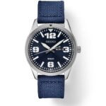 Stylish Seiko watch with navy blue face, silver casing, and durable fabric strap.