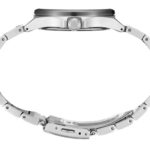 Sleek stainless steel watch with interlinked bracelet design, showcasing modern horological elegance.